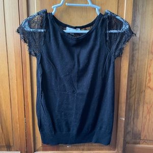Loft Lace Sleeve Black Shirt Size X small Petites